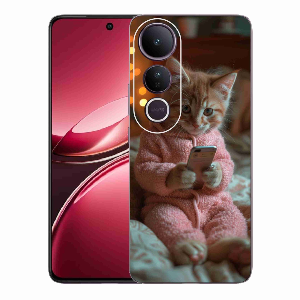 Gelový kryt mmCase na Vivo V50 Lite 4G/5G - kotě s mobilem