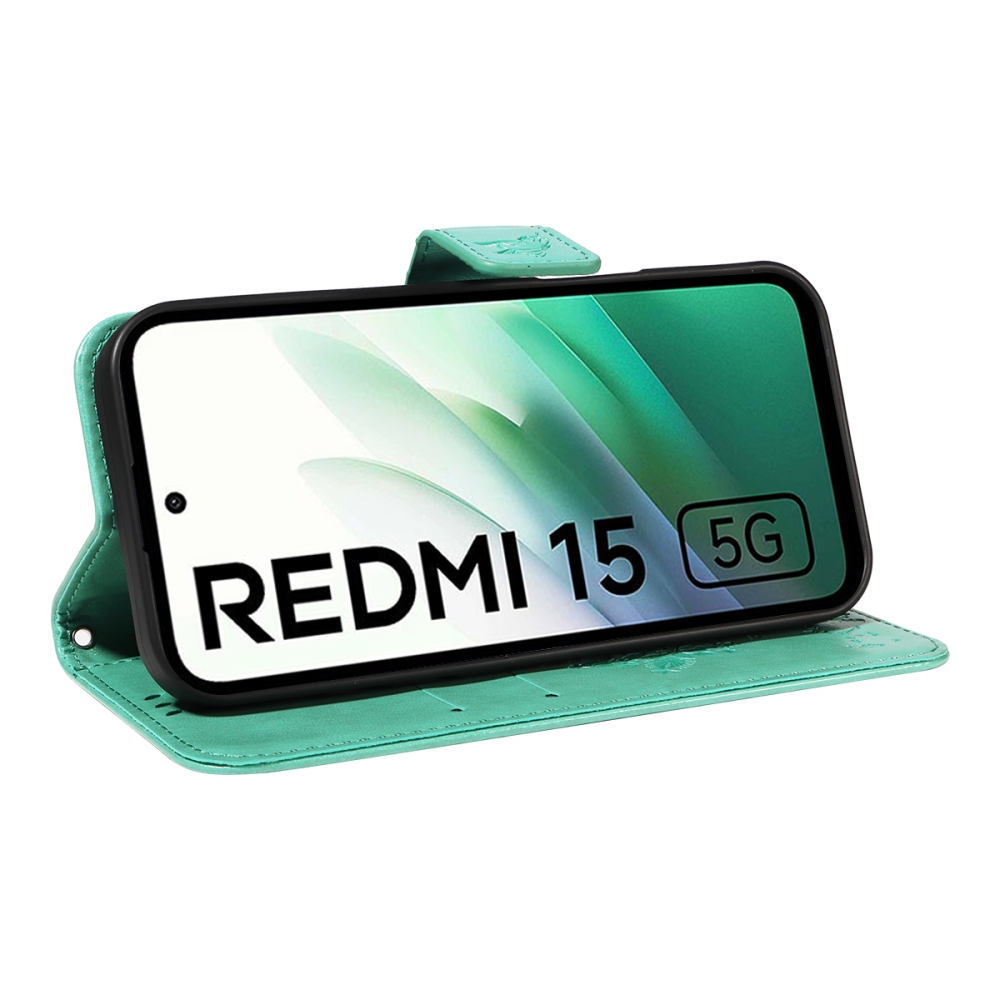 Flowery knížkové pouzdro na Xiaomi Redmi 15 4G (171mm) - modrozelené