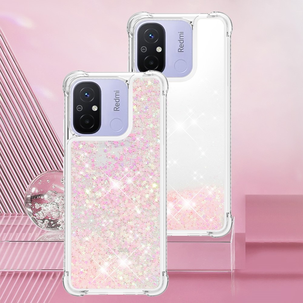 Glitter přesýpací gelový obal na Xiaomi Redmi 12C - růžový/hvězdičky