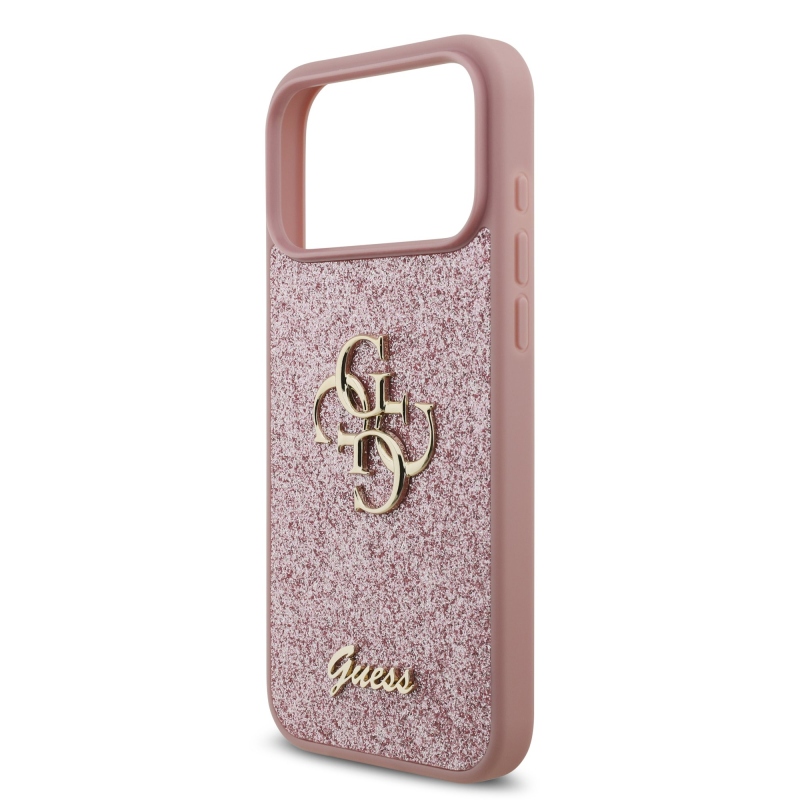 Guess PU Fixed Glitter 4G Metal Logo Zadní Kryt pro iPhone 18 Pro Max Pink
