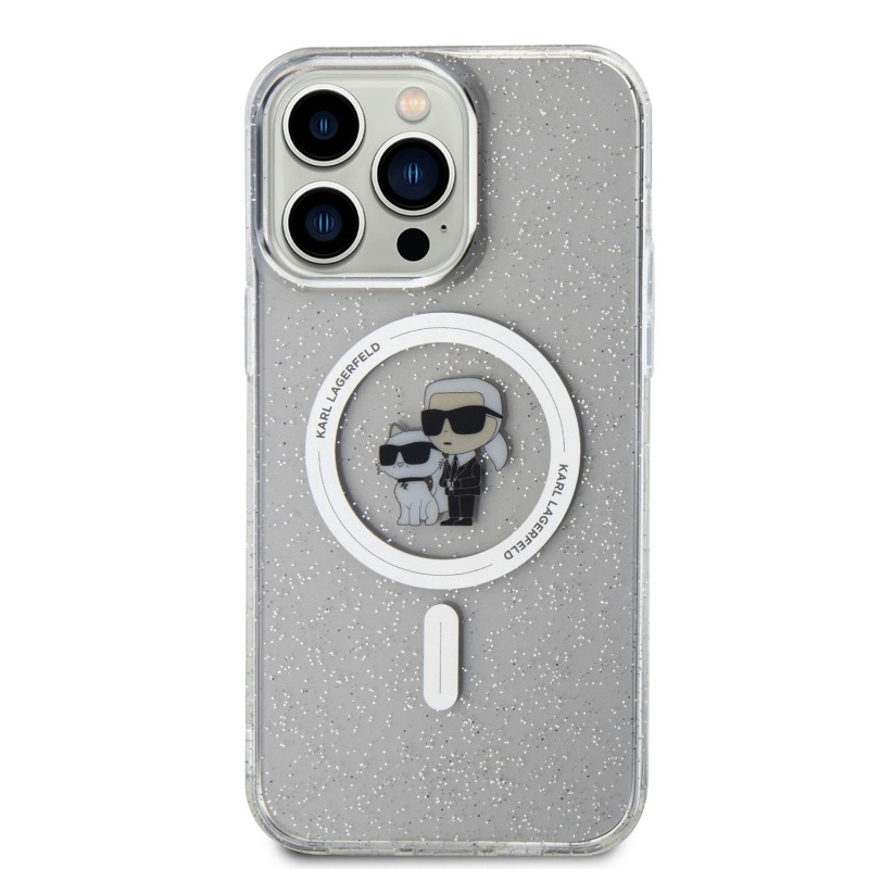 Karl Lagerfeld IML Glitter Karl and Choupette MagSafe Zadní Kryt pro iPhone 15 Pro Max - průhledný