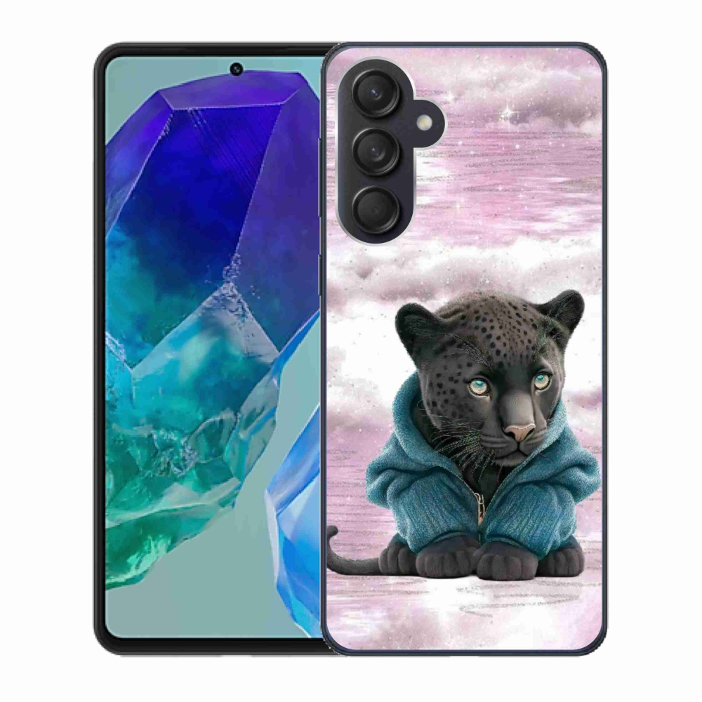 Gelový kryt mmCase na Samsung Galaxy M55 5G - černý panter ve svetru