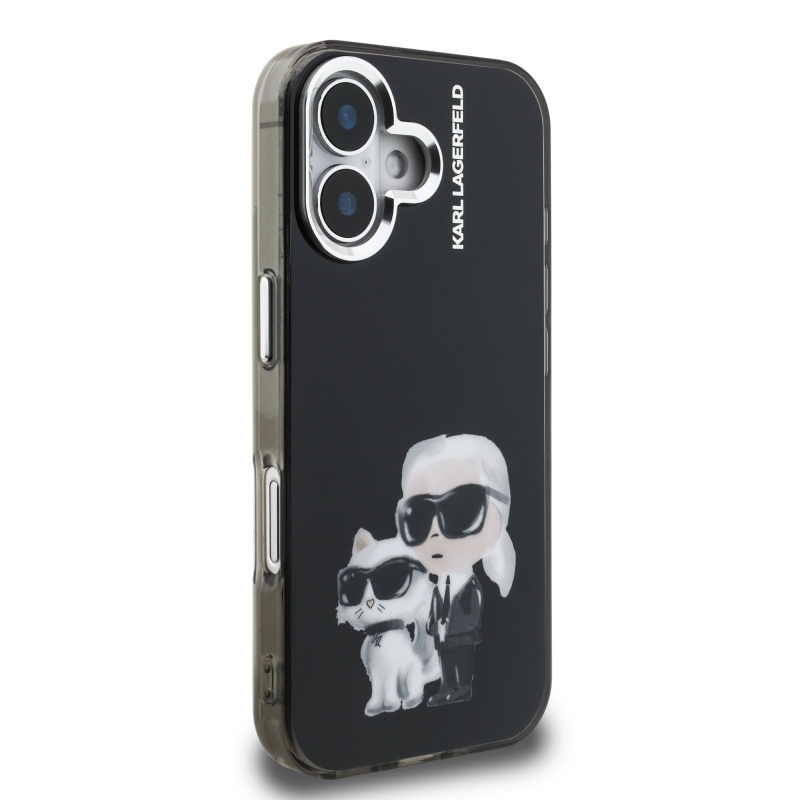 Karl Lagerfeld IML Aquarelle Karl and Choupette Zadní Kryt pro iPhone 16 Black