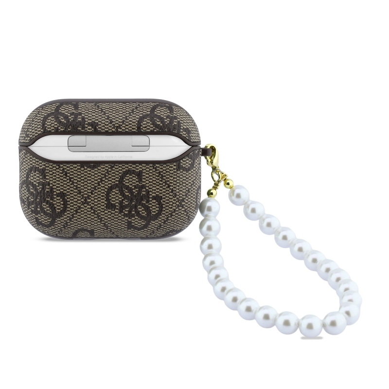 Guess PU 4G Classic Logo Pearl Strap Pouzdro pro AirPods Pro 3 Brown