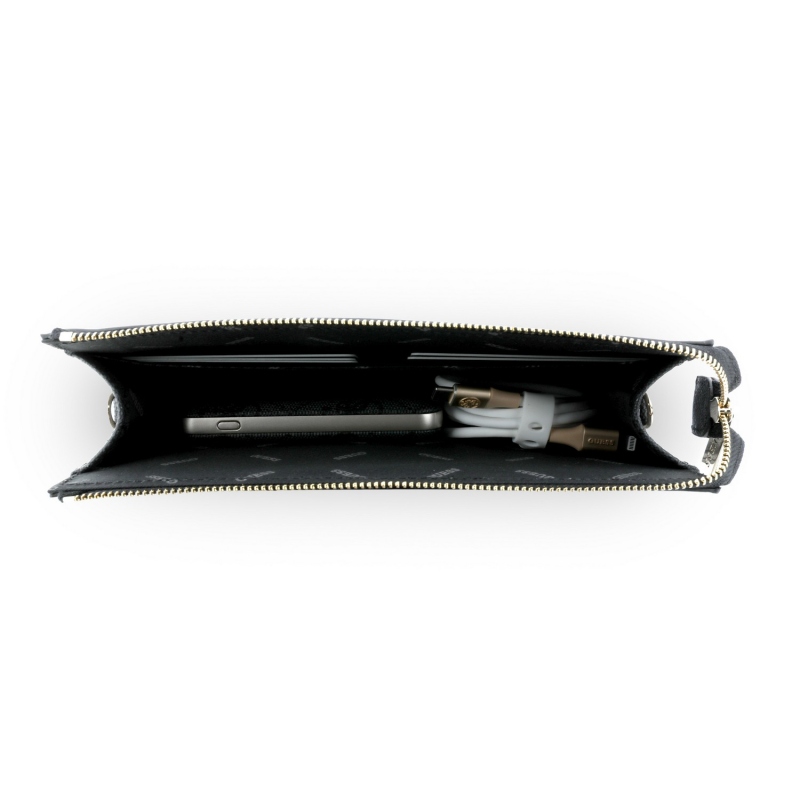 Guess PU 4G Peony Stripe Metal Logo Kabelka na Telefon Black