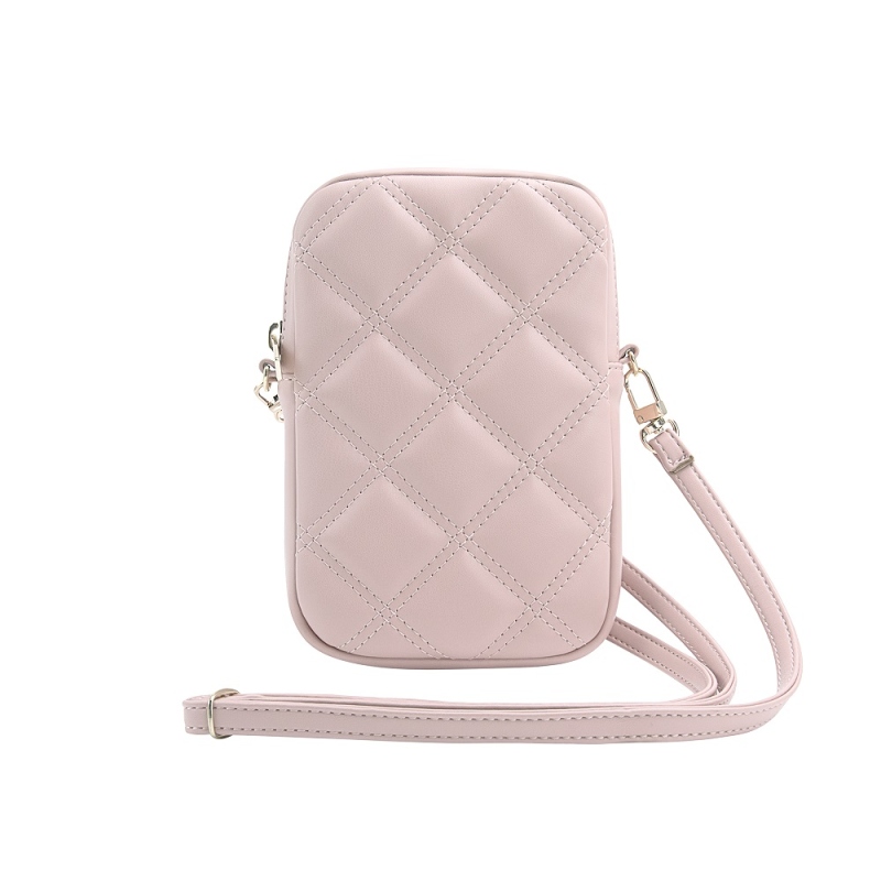 Guess PU Quilted 4G Metal Logo Taška na Telefon se Zipem Pink