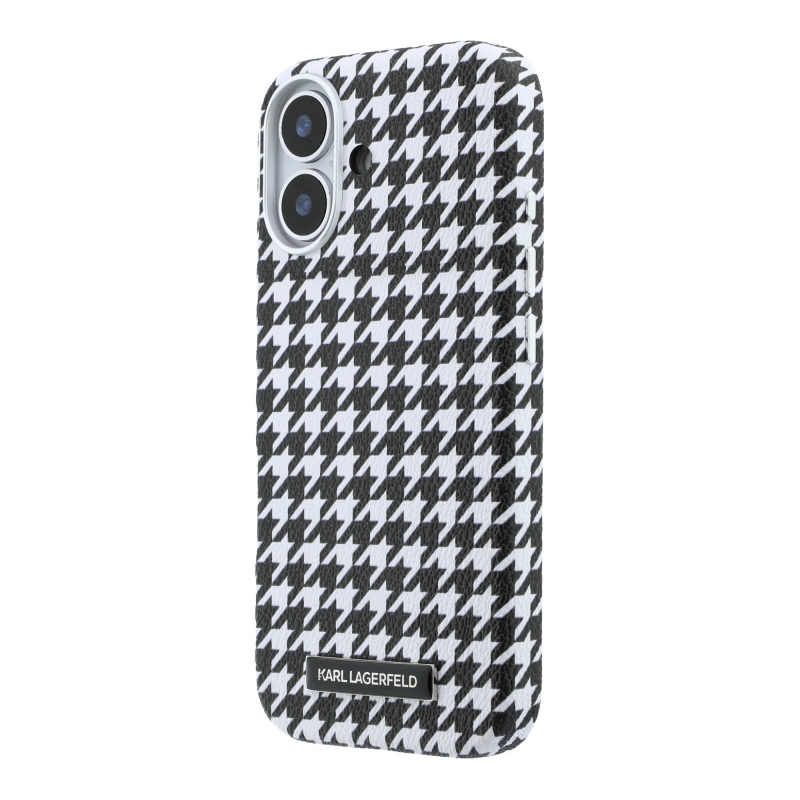 Karl Lagerfeld PU Houndstooth Resin Plate MagSafe Zadní Kryt pro iPhone 17 Black