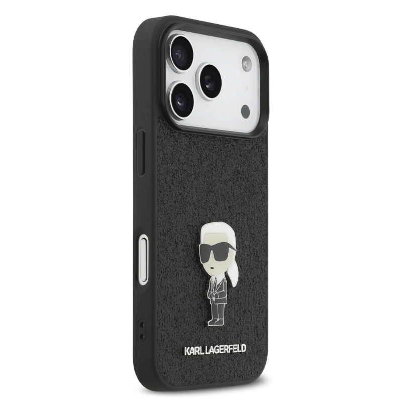 Karl Lagerfeld Fixed Glitter Metal Ikonik Zadní Kryt pro iPhone 17 Pro Black