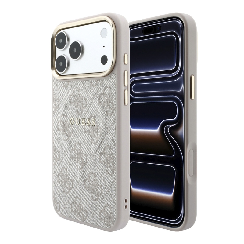 Guess PU Leather 4G Gold Frame Embossed MagSafe Zadní Kryt pro iPhone 18 Pro Pink