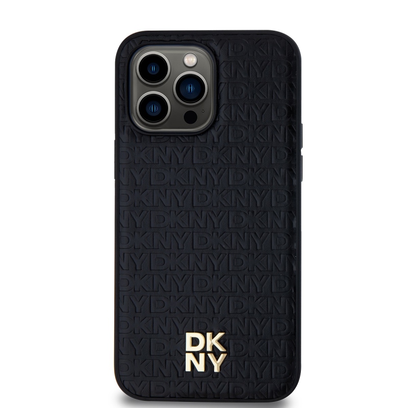 DKNY PU Leather Repeat Pattern Stack Logo Magsafe Zadní Kryt pro iPhone 13 Pro Max Black