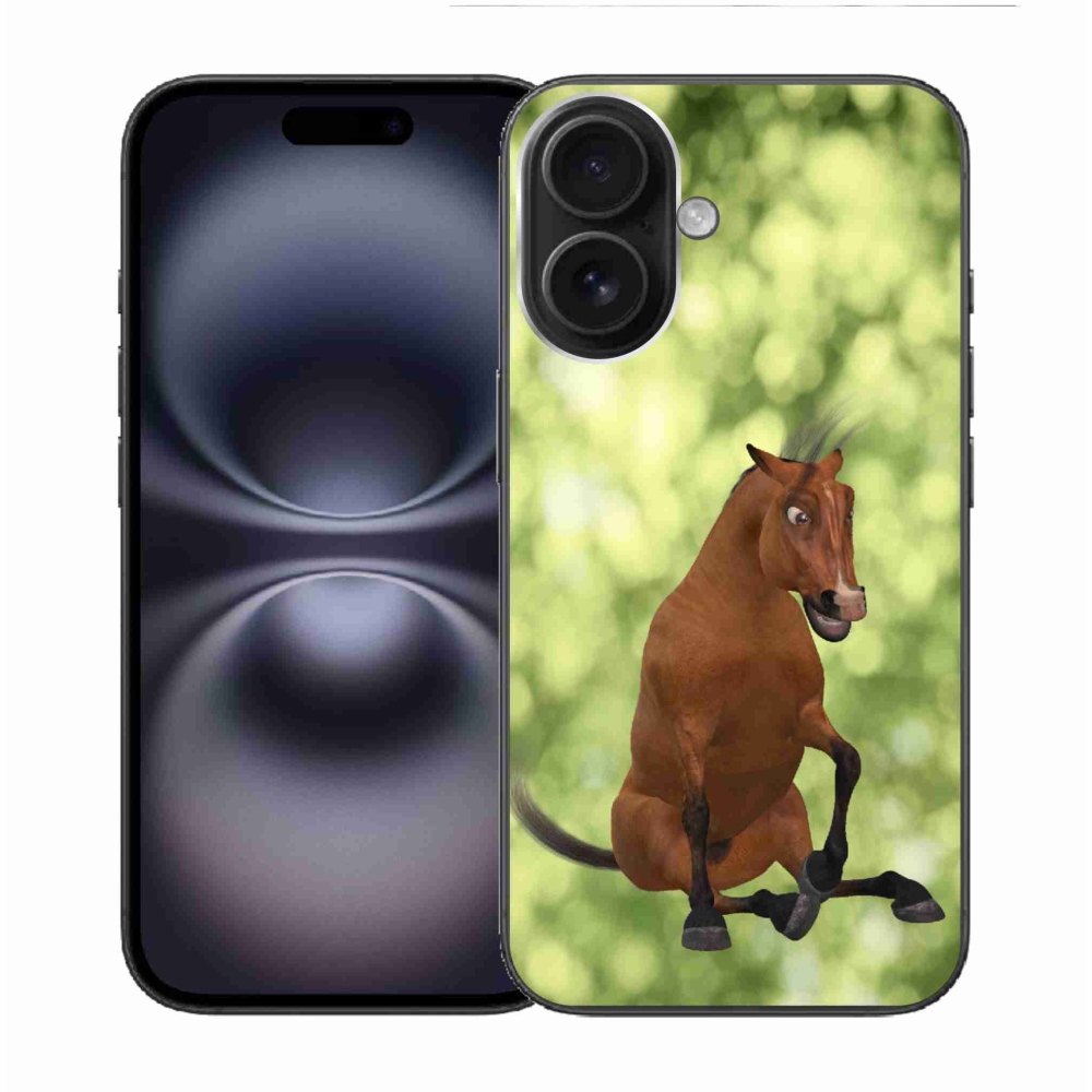 Gelový kryt mmCase na iPhone 16 - hnědý kreslený kůň 1