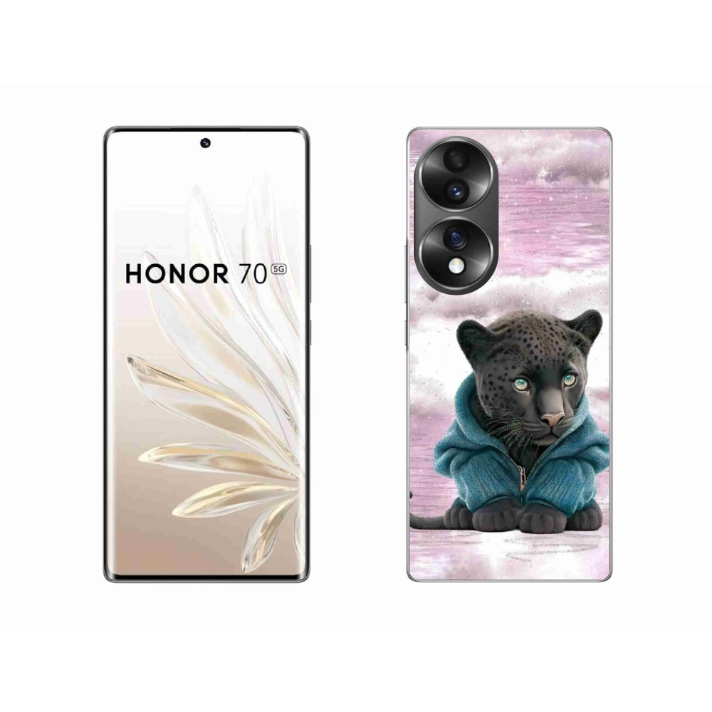 Gelový kryt mmCase na Honor 70 - černý panter ve svetru