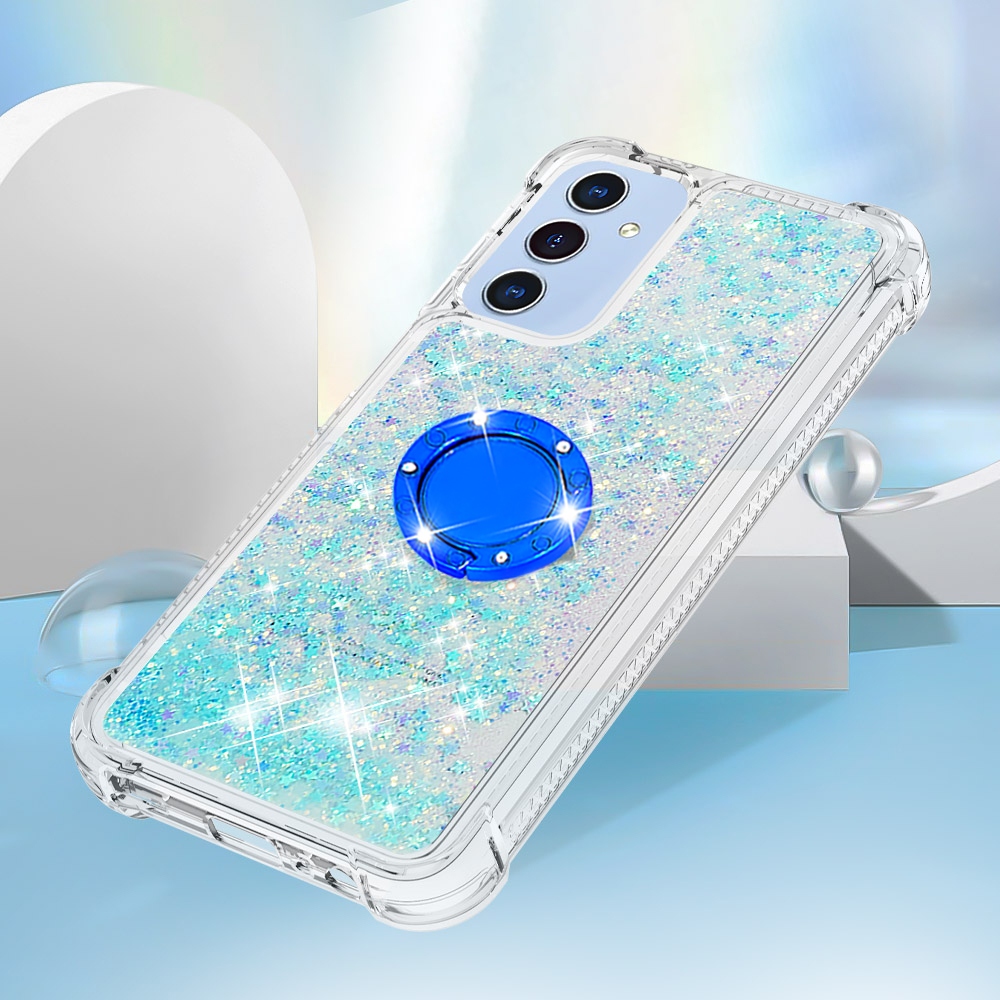 Glitt přesýpací gelový obal s kroužkem na prst na Samsung Galaxy A17 5G - modrý/hvězdičky