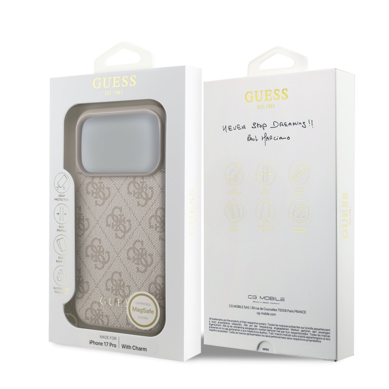 Guess 4G Charm Zadní Kryt pro iPhone 17 Pro Tone on Tone Pink