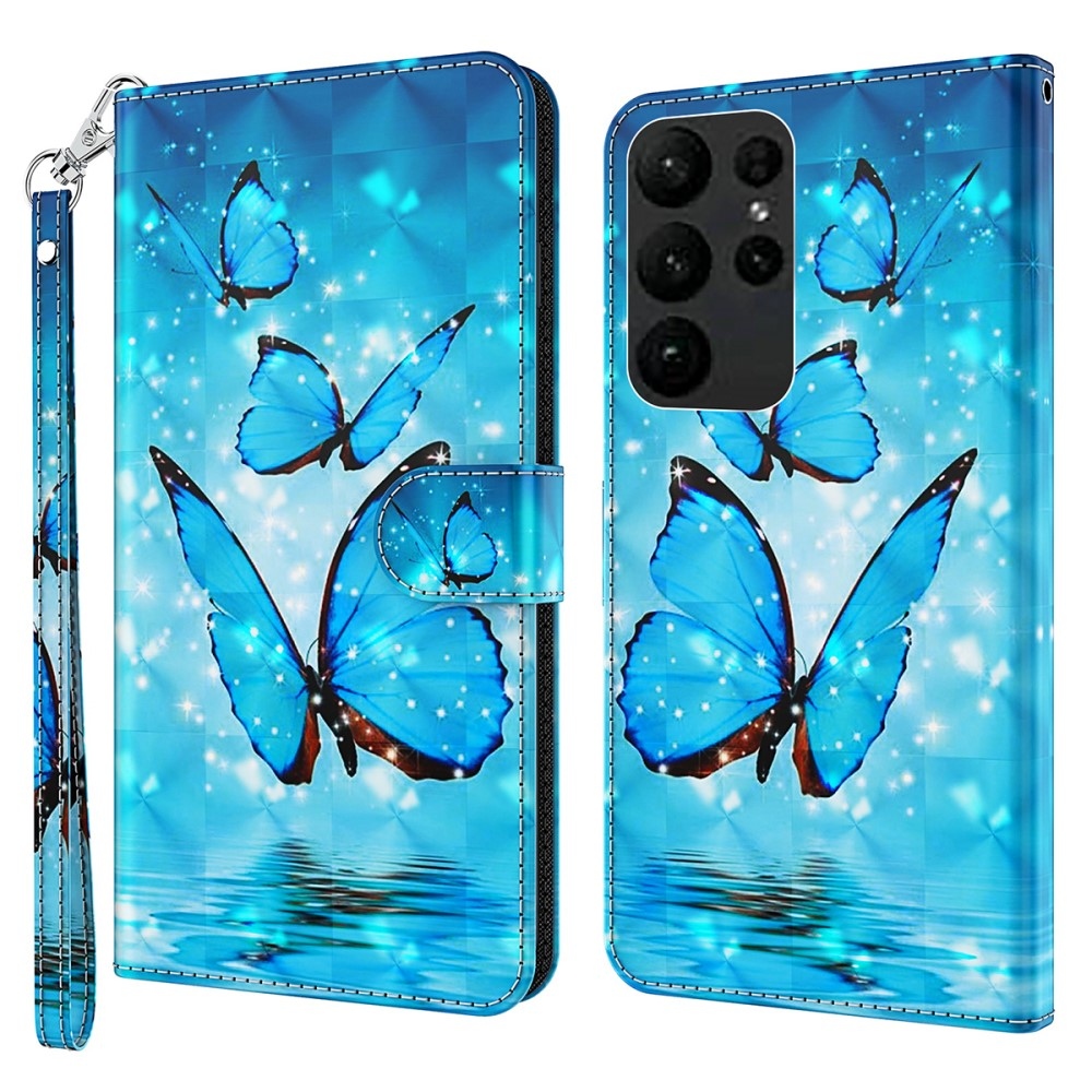 Print knížkové pouzdro na Samsung Galaxy S24 Ultra - modří motýli