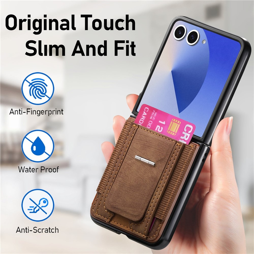 Luxurious plastový kryt s umělou kůží na Samsung Galaxy Z Flip7 5G - hnědý