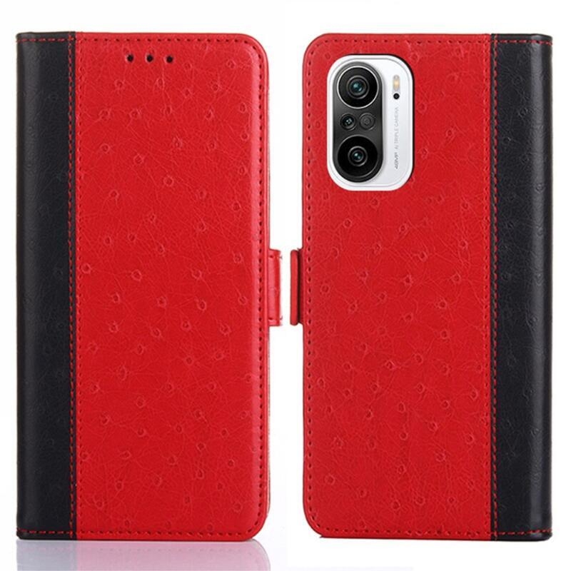 Ostrich PU kožené peněženkové pouzdro na mobil Xiaomi Poco F3 - červené