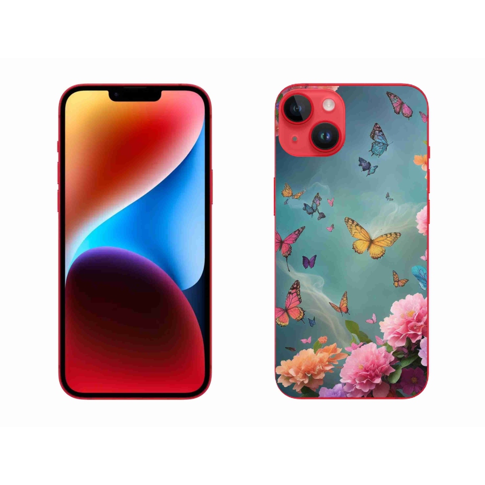 Gelový kryt mmCase na iPhone 14 Plus - barevné květy a motýli
