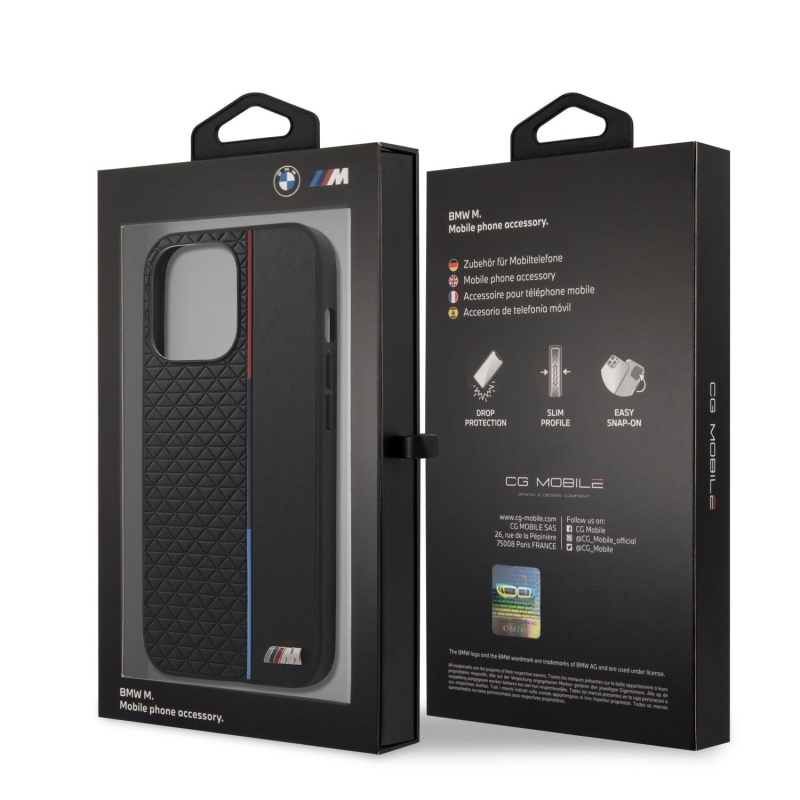 BMW PU Triangles Tricolor Line Zadní Kryt pro iPhone 13 Pro Max Black