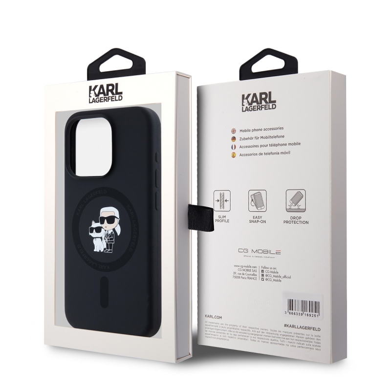 Karl Lagerfeld Liquid Silicone Karl and Choupette Magsafe Zadní Kryt pro iPhone 15 Pro Black
