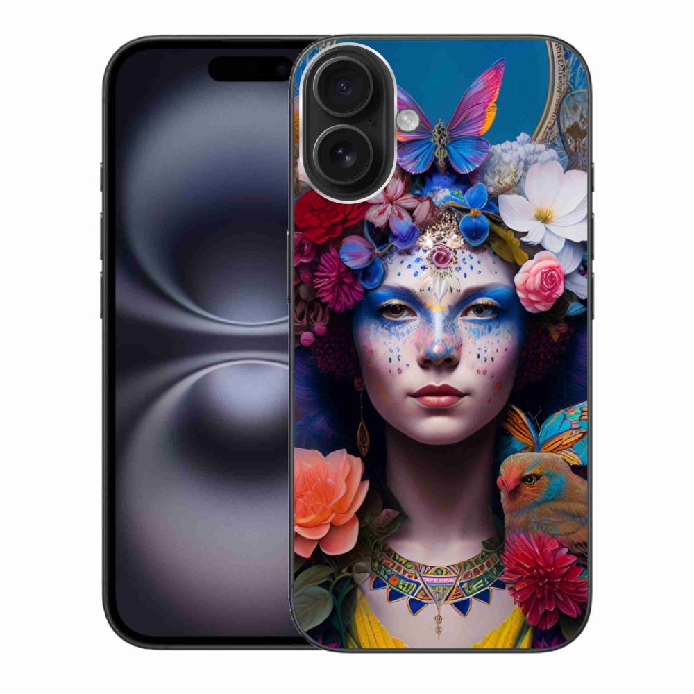 Gelový kryt mmCase na iPhone 16 Plus - žena s květinami