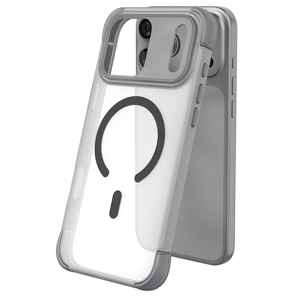 Outer gelový obal s pevnými zády a MagSafe na mobil iPhone 18 Pro Max/17 Pro Max - šedý+černý