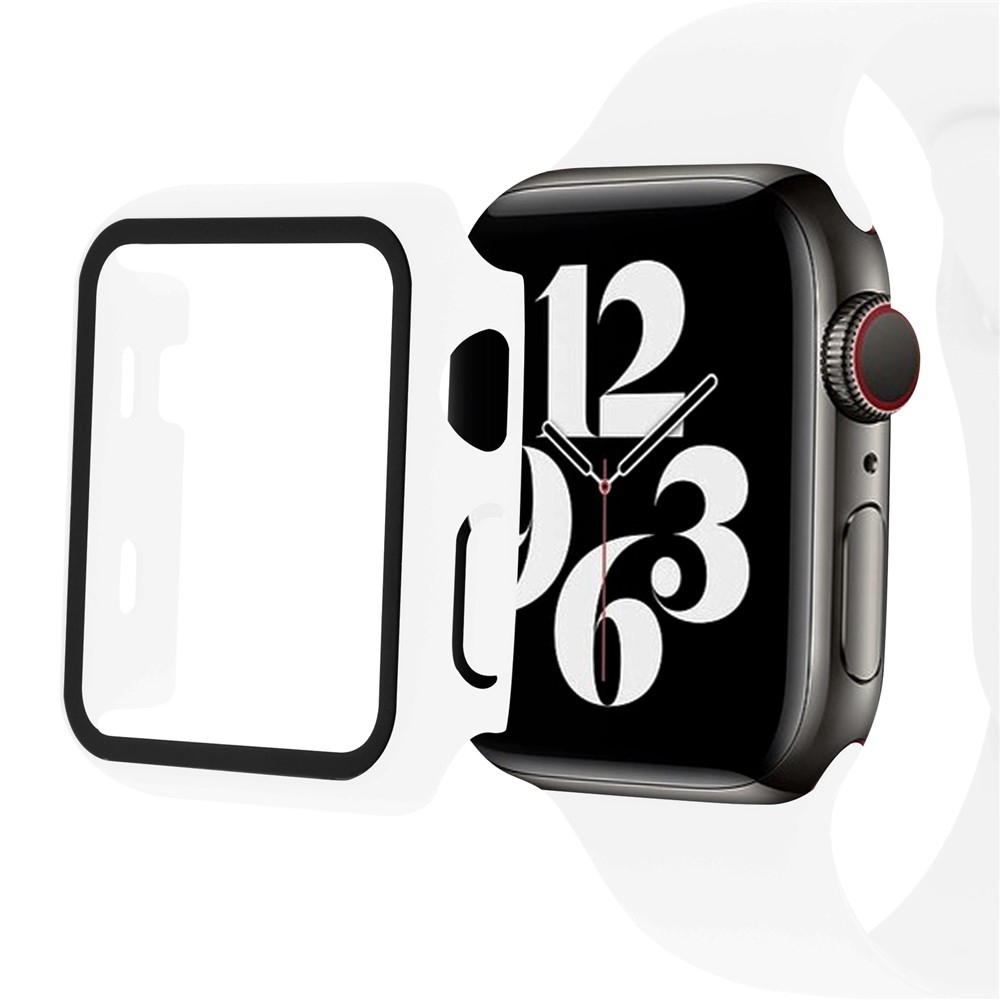 Overall plastové nasazovací pouzdro s ochranným sklem na Apple Watch SE3/SE2/SE1/Watch 6/5/4 40mm - bílé