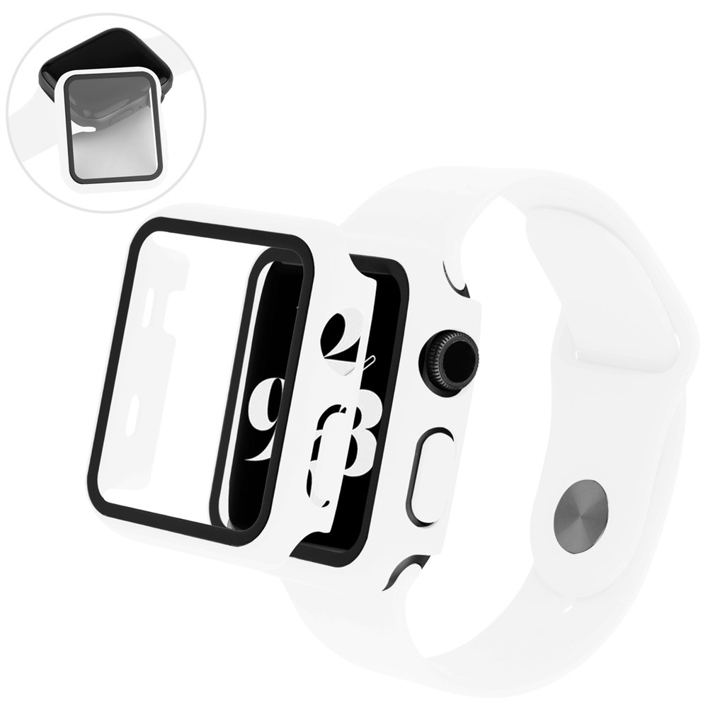 Overall plastové nasazovací pouzdro s ochranným sklem na Apple Watch SE3/SE2/SE1/Watch 6/5/4 40mm - bílé
