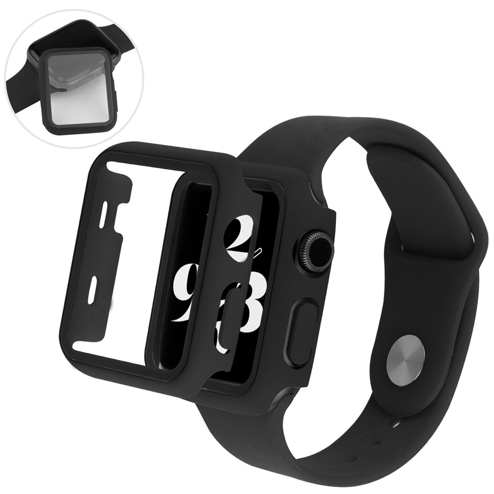 Overall plastové nasazovací pouzdro s ochranným sklem na Apple Watch SE3/SE2/SE1/Watch 6/5/4 40mm - černé