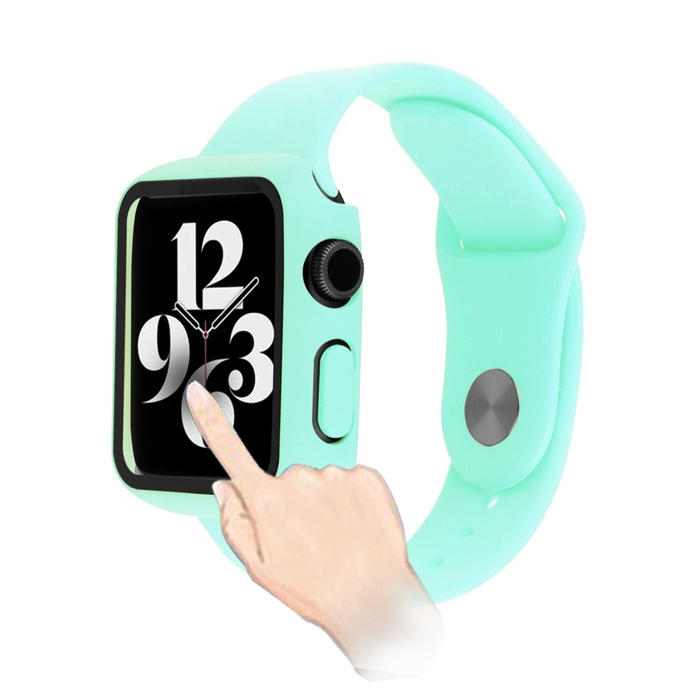 Overall plastové nasazovací pouzdro s ochranným sklem na Apple Watch SE3/SE2/SE1/Watch 6/5/4 40mm - modrozelené