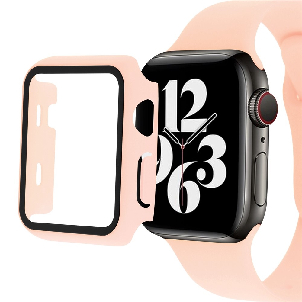 Overall plastové nasazovací pouzdro s ochranným sklem na Apple Watch SE3/SE2/SE1/Watch 6/5/4 40mm - růžové