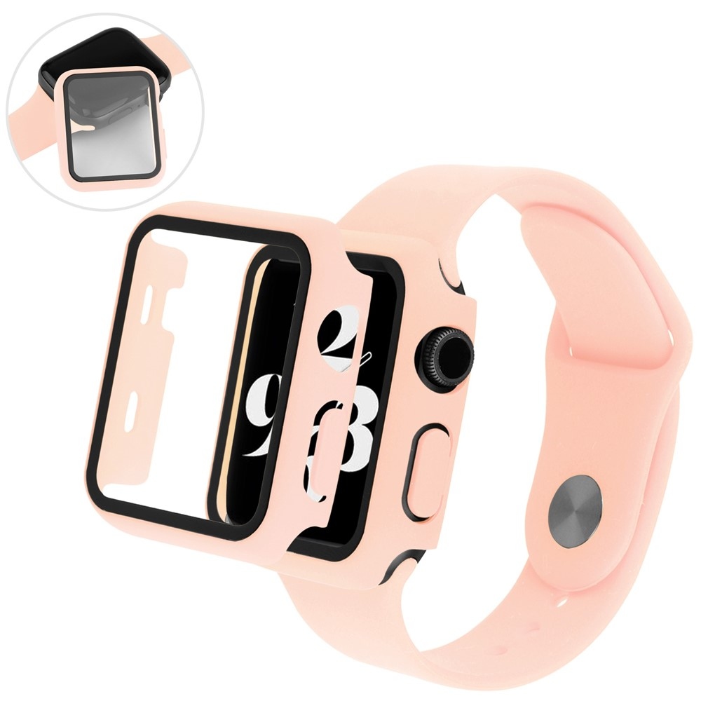 Overall plastové nasazovací pouzdro s ochranným sklem na Apple Watch SE3/SE2/SE1/Watch 6/5/4 40mm - růžové