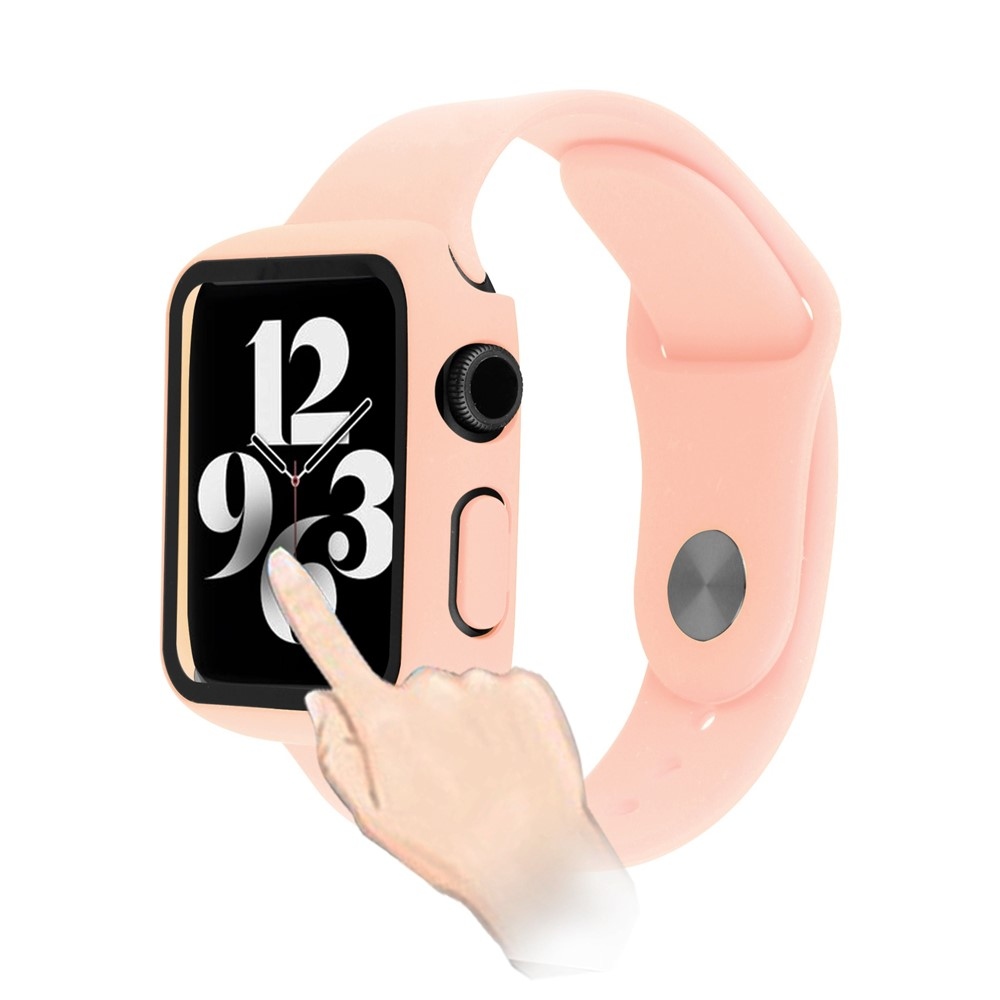 Overall plastové nasazovací pouzdro s ochranným sklem na Apple Watch SE3/SE2/SE1/Watch 6/5/4 40mm - růžové