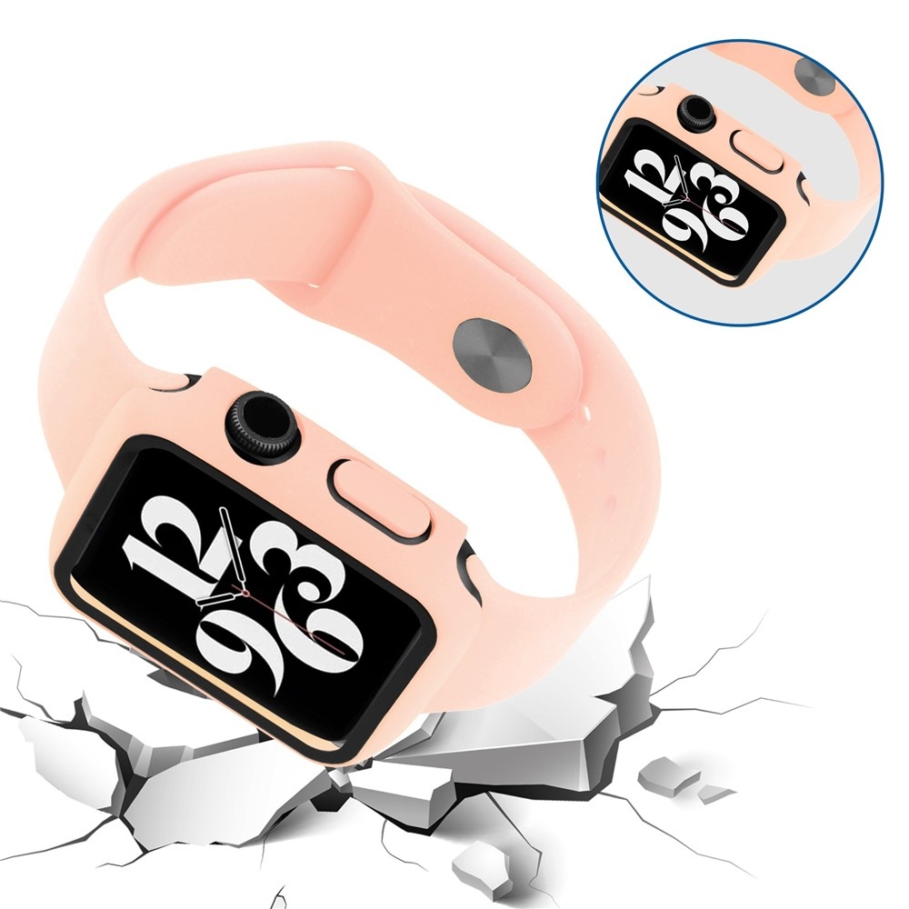 Overall plastové nasazovací pouzdro s ochranným sklem na Apple Watch SE3/SE2/SE1/Watch 6/5/4 40mm - růžové