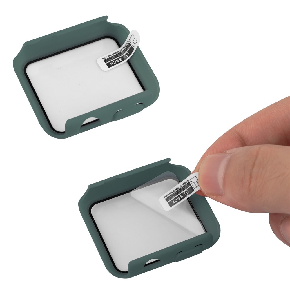 Overall plastové nasazovací pouzdro s ochranným sklem na Apple Watch SE3/SE2/SE1/Watch 6/5/4 40mm - tmavězelené