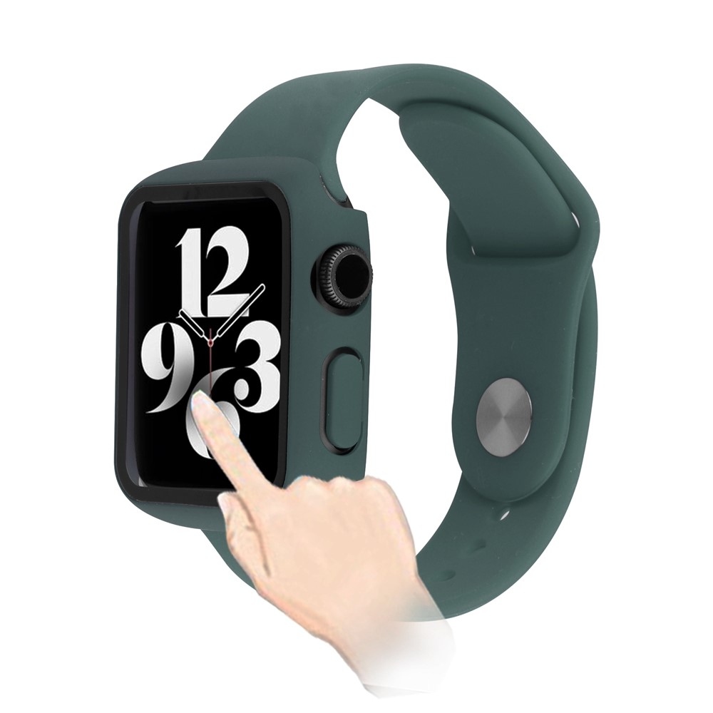 Overall plastové nasazovací pouzdro s ochranným sklem na Apple Watch SE3/SE2/SE1/Watch 6/5/4 40mm - tmavězelené