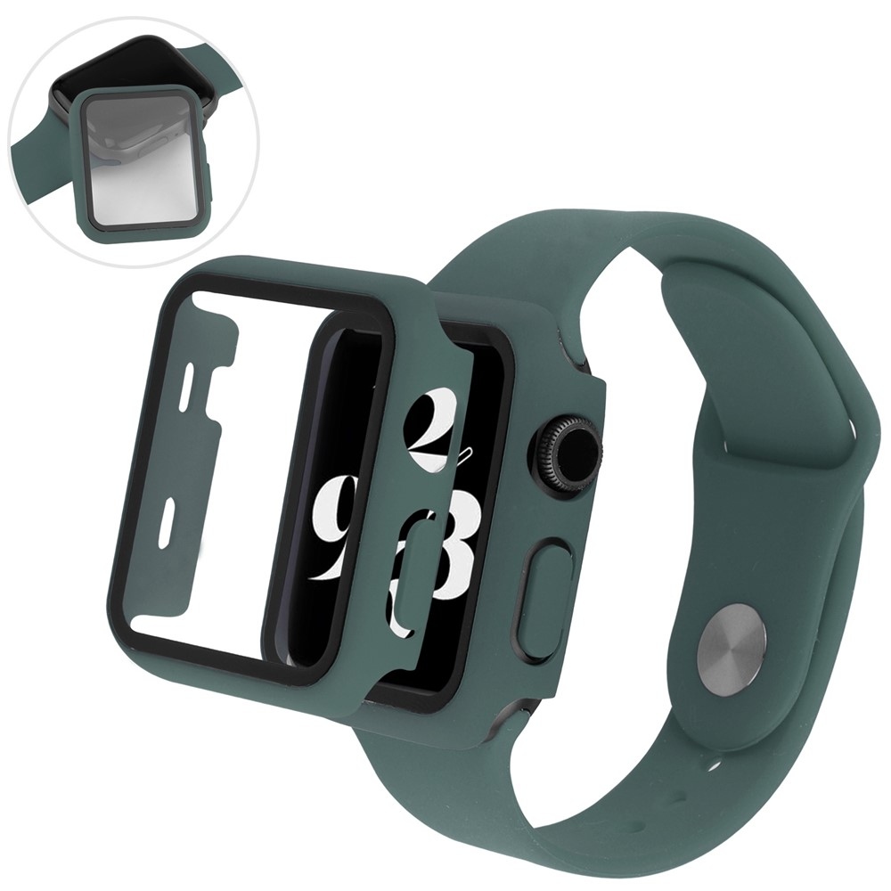Overall plastové nasazovací pouzdro s ochranným sklem na Apple Watch SE3/SE2/SE1/Watch 6/5/4 40mm - tmavězelené