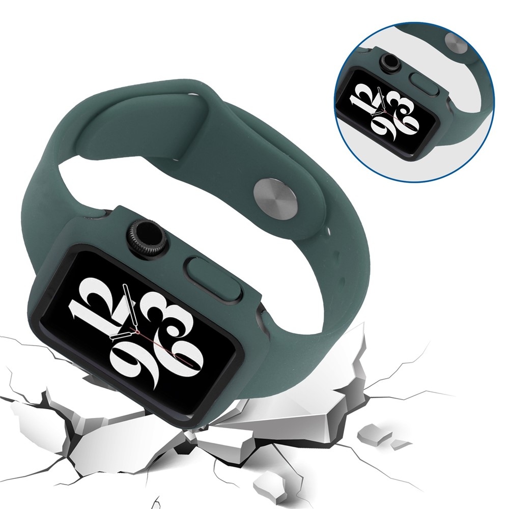 Overall plastové nasazovací pouzdro s ochranným sklem na Apple Watch SE3/SE2/SE1/Watch 6/5/4 40mm - tmavězelené