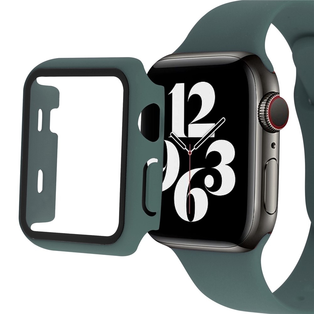 Overall plastové nasazovací pouzdro s ochranným sklem na Apple Watch SE3/SE2/SE1/Watch 6/5/4 40mm - tmavězelené
