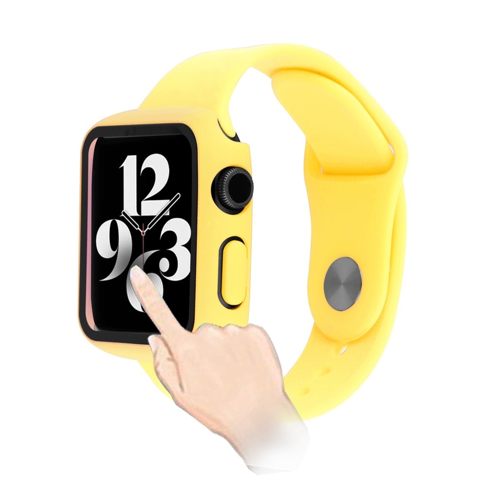 Overall plastové nasazovací pouzdro s ochranným sklem na Apple Watch SE3/SE2/SE1/Watch 6/5/4 40mm - žluté