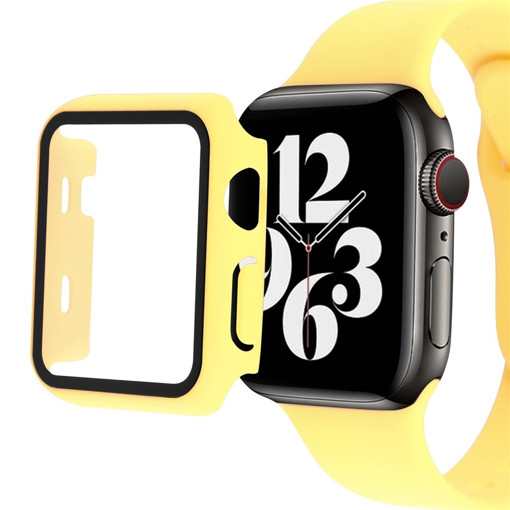 Overall plastové nasazovací pouzdro s ochranným sklem na Apple Watch SE3/SE2/SE1/Watch 6/5/4 40mm - žluté