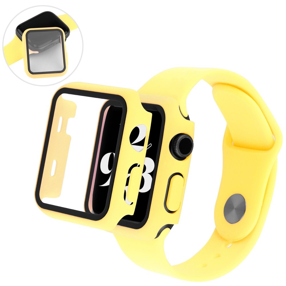 Overall plastové nasazovací pouzdro s ochranným sklem na Apple Watch SE3/SE2/SE1/Watch 6/5/4 40mm - žluté