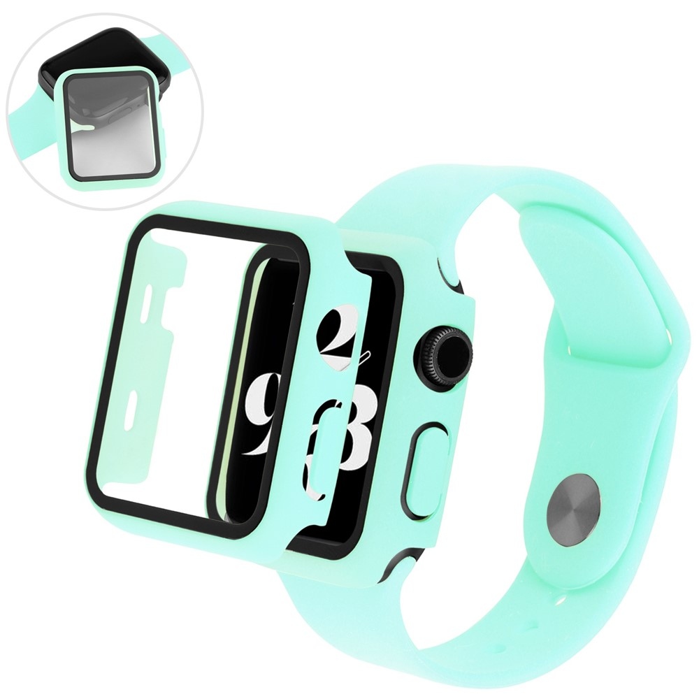 Overall plastové nasazovací pouzdro s ochranným sklem na Apple Watch SE3/SE2/SE1/Watch 6/5/4 44mm - modrozelené