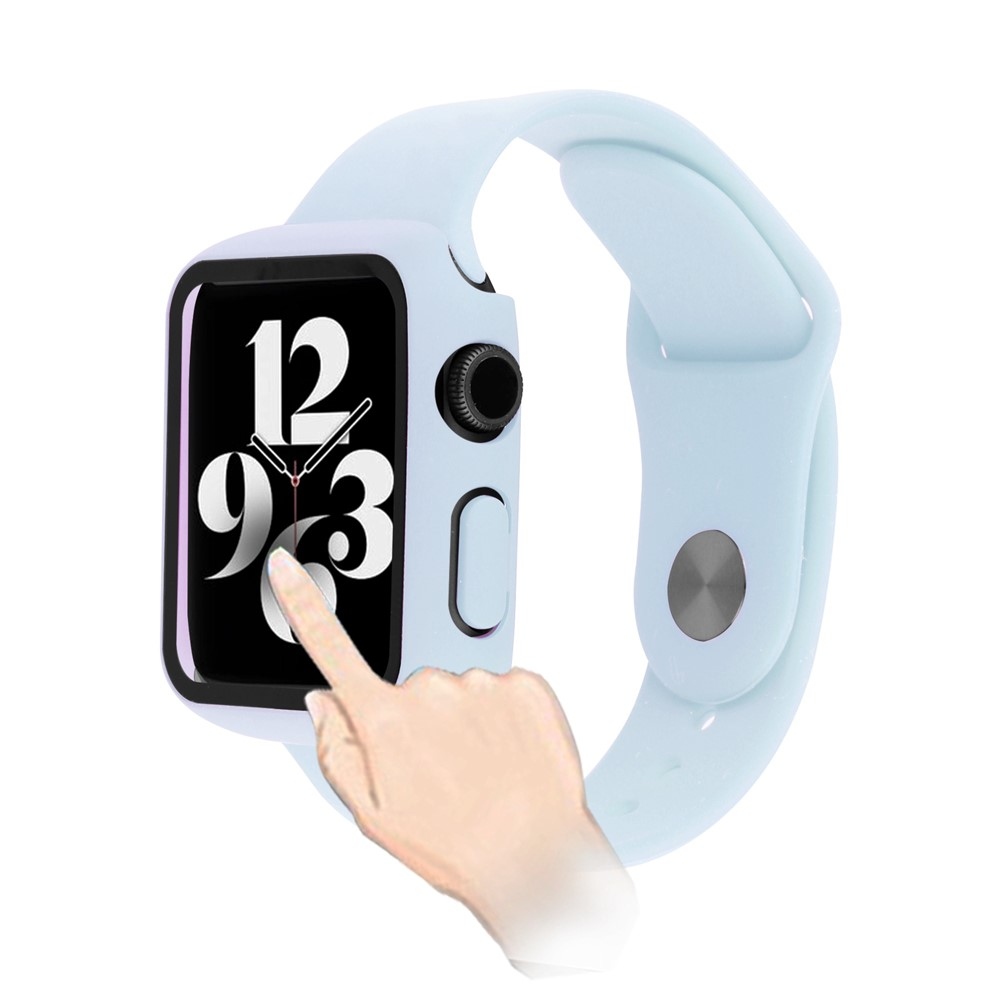 Overall plastové nasazovací pouzdro s ochranným sklem na Apple Watch SE3/SE2/SE1/Watch 6/5/4 44mm - světlemodré