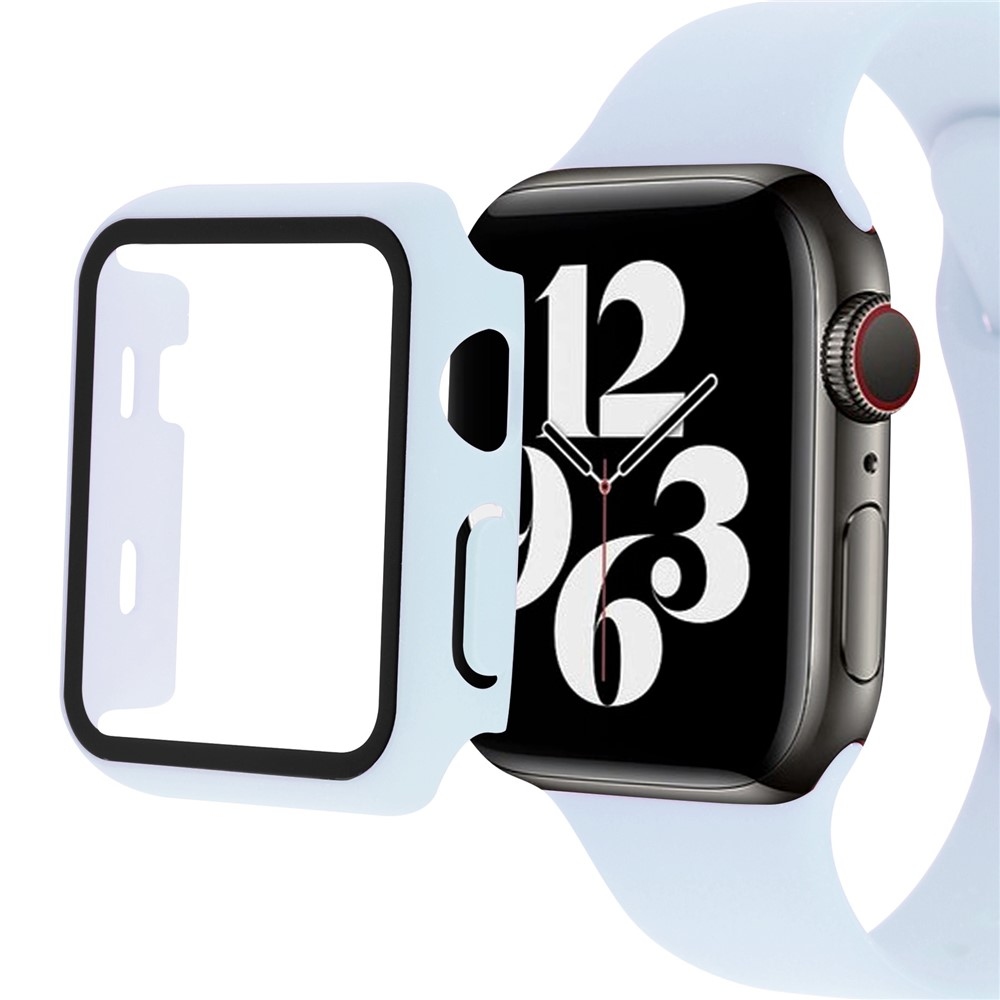 Overall plastové nasazovací pouzdro s ochranným sklem na Apple Watch SE3/SE2/SE1/Watch 6/5/4 44mm - světlemodré