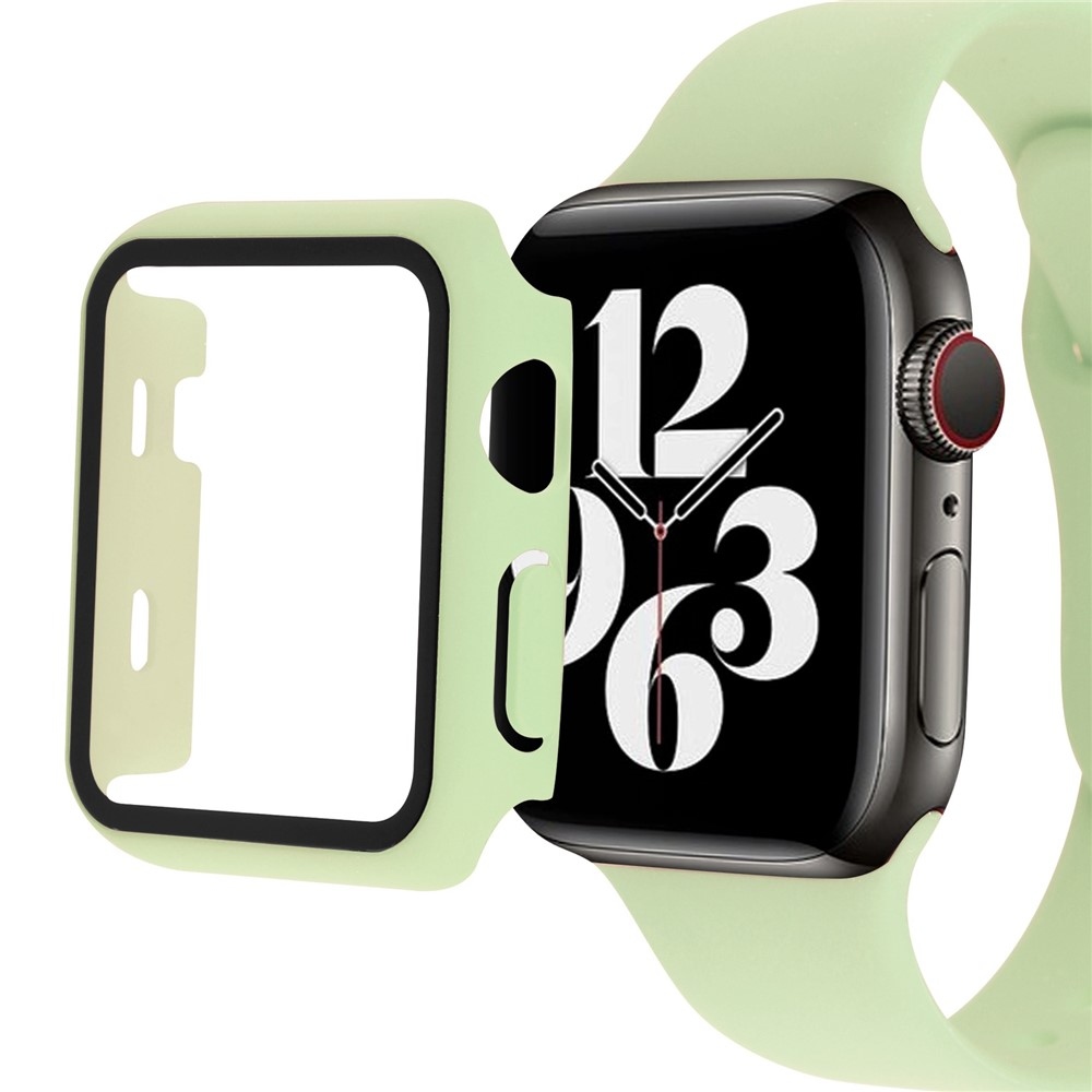 Overall plastové nasazovací pouzdro s ochranným sklem na Apple Watch SE3/SE2/SE1/Watch 6/5/4 44mm - světlezelené