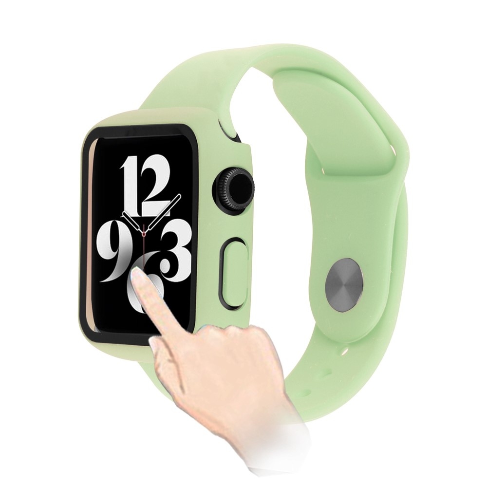 Overall plastové nasazovací pouzdro s ochranným sklem na Apple Watch SE3/SE2/SE1/Watch 6/5/4 44mm - světlezelené