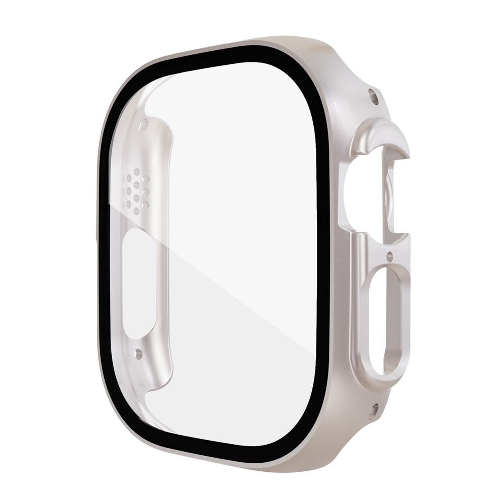 Overall plastové nasazovací pouzdro s ochranným sklem na Apple Watch Ultra 4/3/2/1 49mm - béžové
