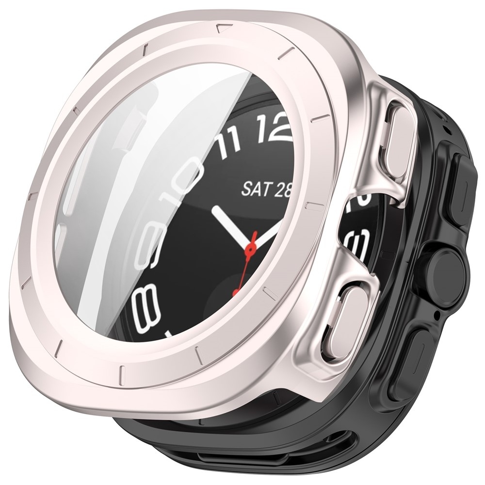 Overall plastové nasazovací pouzdro s ochranným sklem na Samsung Galaxy Watch Ultra2 47mm/Watch Ultra (2025) 47mm - béžové