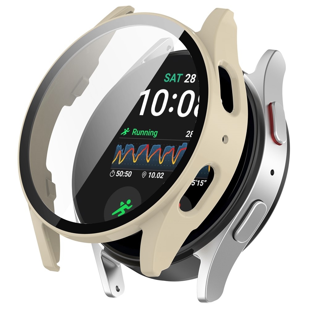 Overall plastové nasazovací pouzdro s ochranným sklem na Samsung Galaxy Watch7 40mm - béžové